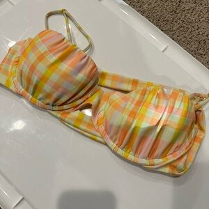 Plaid Bandeau Bikini Top in Pastel Orange and Yellow